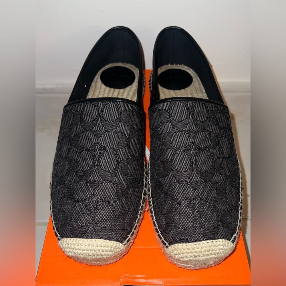 New Coach Espadrille Men’s Shoes In Black Signature Jacquard And Leather Size 10